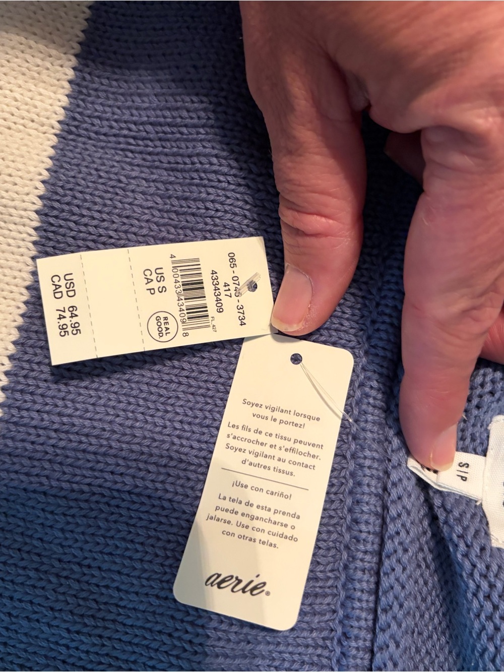 aerie Blue and White Striped Crewneck Sweater - Picture 4 of 4